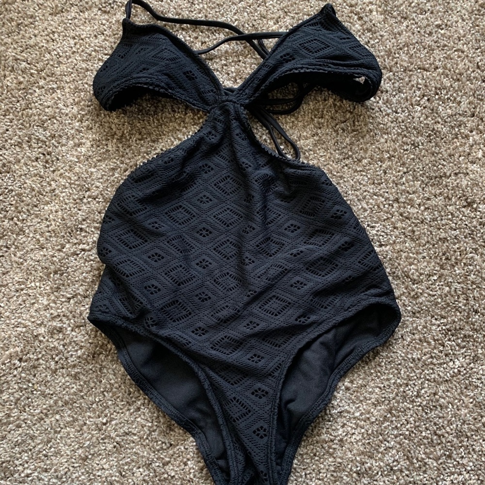 Roxy Black Crochet Cutout Monokini